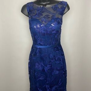 Navy Embroidered Sleeveless Formal Dress-Size 6